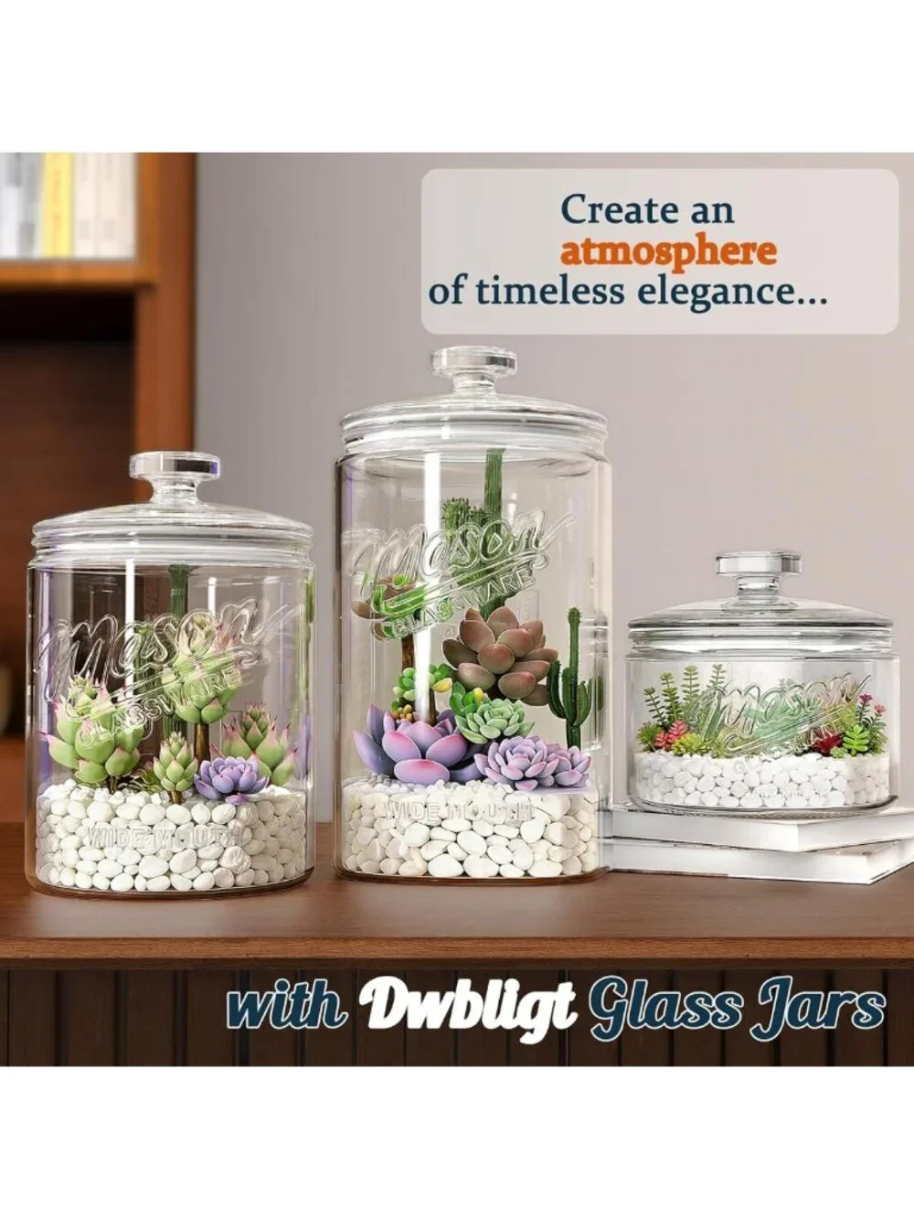 Airtight Glass Cookie Jars with Lids - 1.5 Gallon, Set of 2 for Kitchen Storage